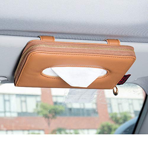 Car Tissue Holder, Sun Visor Tissue Holder, Car Visor Napkin Holder, PU Leather Backseat Tissue Case Holder for Car Vehicle with Zipper (Brown) - color: Brown