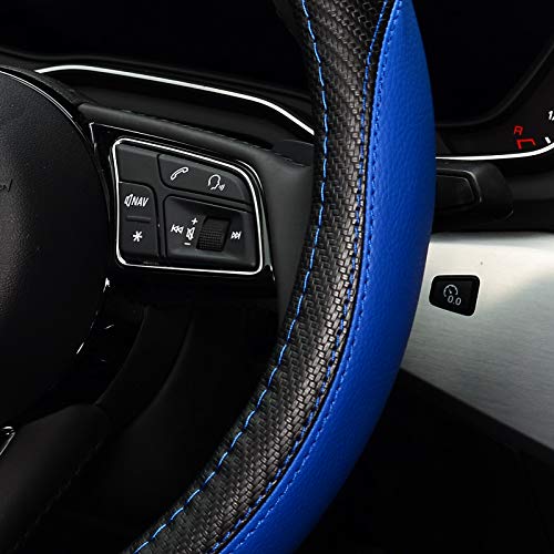 LABBYWAY Microfiber Leather Auto Car Steering Wheel Cover, Universal Fit 15 Inch Anti-Slip Wheel Protector, Blue - color: Fiber Blue