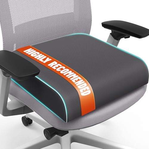 SweetSlubr Seat Cushion for Tailbone Pain Relief, Office Chair Cushion, Memory Foam Large Chair Cushion with Non-Slip Cover for Soft Support at Office Chair, Car Seat, Airplane Grey/XLarge - color: Gray, size: X-Large