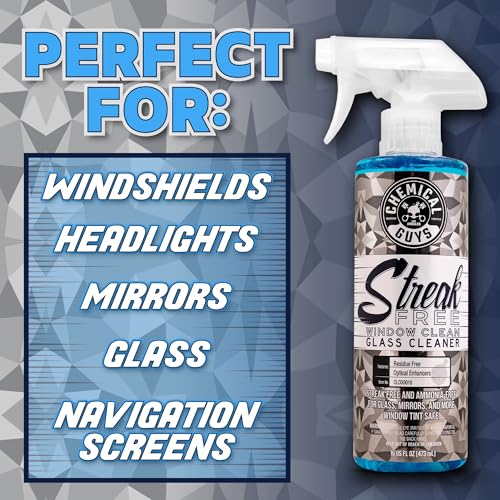 Chemical Guys Streak Free Glass and Window Cleaner - Works on Glass, Windows, Mirrors, and Screens, Ammonia-Free and Safe on Tinted Windows, for Cars, Trucks, SUVs, and Home Use - 16 oz - style: 16 oz (Pack of 1)