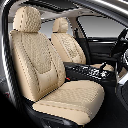 Coverado Front Seat Covers, Car Seat Covers Front Seats, Nappa Leather Seat Covers for Cars, Waterproof Seat Covers with Lumbar Support Universal Fit for Most Cars SUV Trucks (Front, Beige) - color: A/Beige, size: Front