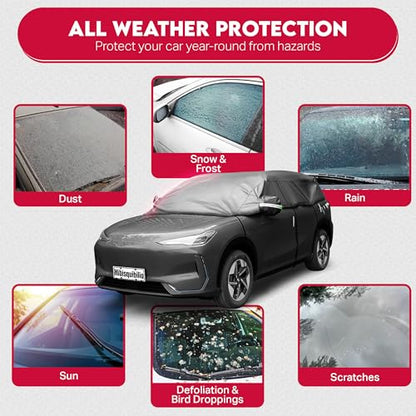 UV Resistant Winter Windshield Cover with Reflective Straps – Breathable Hail Cover - Windproof & Dustproof | 6-Layers Waterproof Sedan Car Cover for All Weathers for Sedan & Trucks