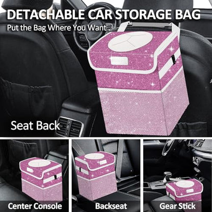 Cute Mini Car Trash Bag with Lid, Glitter Garbage Can Bin Hanging for Back/Front Seat/Console, Waterproof, Leakproof, 2.5 Gallon, Purple Bling Sparkly - color: Purple Bling Sparkly