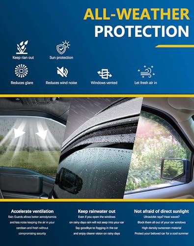 Shatterproof in-Channel Rain Guards for Toyota Tundra CrewMax 2022-2026, Clip-on Window Deflectors Vent Window Visors Rain Sun Wind Guards Shade Deflectors - size: For 2022-2026 Tundra CrewMax