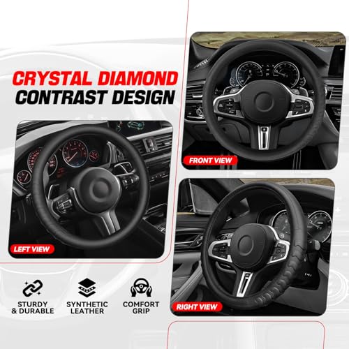 Auto Dynasty Steering Wheel Cover, Breathable Microfiber Leather Car Steering Wheel Protector with Non-Slip Grip Pattern, Inner Rubber Lining, [14 1/2 to 15 Inches] Universal Fit Cars Trucks SUVs - color: 3D Texture A
