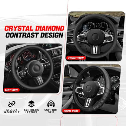 Auto Dynasty Steering Wheel Cover, Breathable Microfiber Leather Car Steering Wheel Protector with Non-Slip Grip Pattern, Inner Rubber Lining, [14 1/2 to 15 Inches] Universal Fit Cars Trucks SUVs - color: 3D Texture A