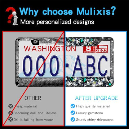 1 Pack Black Bling License Plate Frames for Women Sparkly Rhinestone Diamond Car Accessories with Glitter Crystal Caps Stainless Steel Frame - High-End Gift Box Packaging - color: CPJ-LBJG-002 black gem 1pcs