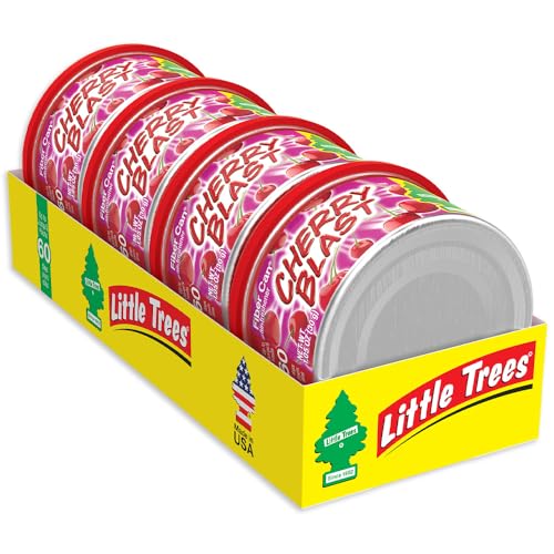 LITTLE TREES Car Air Freshener | Fiber Can Provides Long Lasting Scent for Auto or Home | Recycled Fiber | Cherry Blast, 4 Air Fresheners - color: Cherry Blast
