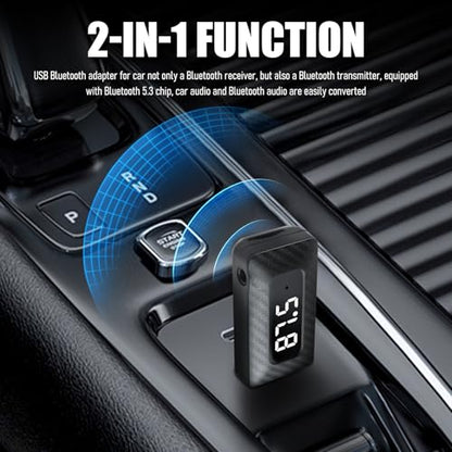 USB Bluetooth Adapter for Car Stereo,Wireless 5.3 Bluetooth FM Transmitter Receiver for FM+AUX,Universal USB to Bluetooths Adapter for Car Stereo,Home Stereoes,Computer