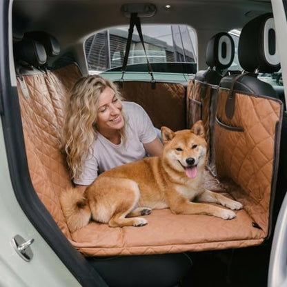 FUNNY FUZZY Dog Car Seat Cover, Back Seat Extender for Dogs - 420Lb Hard Bottom Waterproof Pet Car Seat Cover, 600D Heavy Duty Pet Hammock with Non-Slip Bottom for Cars, SUV, Trucks - color: Brown