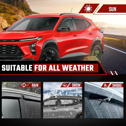 Tape-On Rain Guards Compatible with Chevrolet Trax MK2 2023+ Black Extra Durable Shatterproof Side Window Deflectors, Vent Window Visors, Wind Deflectors - 6 PCS - size: Fit for Chevrolet Trax MK2 2023+Tape On