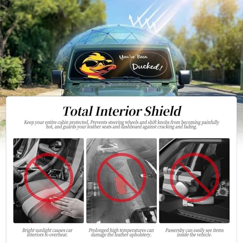 63"x28.5" Car Windshield Sun Shade with Storage Pouch, Stylish Printed Front Window Sunshade with Double Ring Frame, Universal Fit Foldable Heat Blocker & UV Protector for SUV, Sedan (Duck) - color: Duck