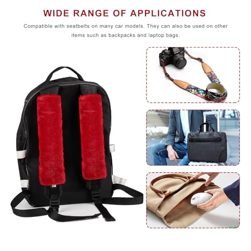 Sun Walker 2PCS Seat Belt Shoulder Pads, Fluffy Soft Plush Auto Seat Belt Pads for Protecting Your Neck & Shoulder, Comfortable Seatbelt Cover Warm Protective Cushion for Most Cars (Red) - color: Red