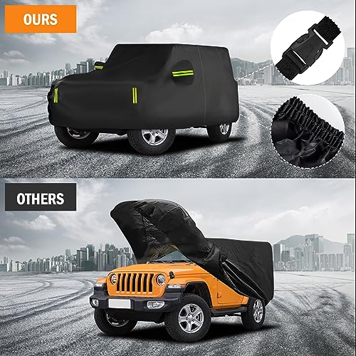 Waterproof Car Cover for Jeep Wrangler 2 Door 1987-2025 JK JL CJ YJ TJ Outdoor Sun Rain Snow Hail Protection with Driver Door Zipper - size: Custom Fit Jeep Wrangler 2 Door