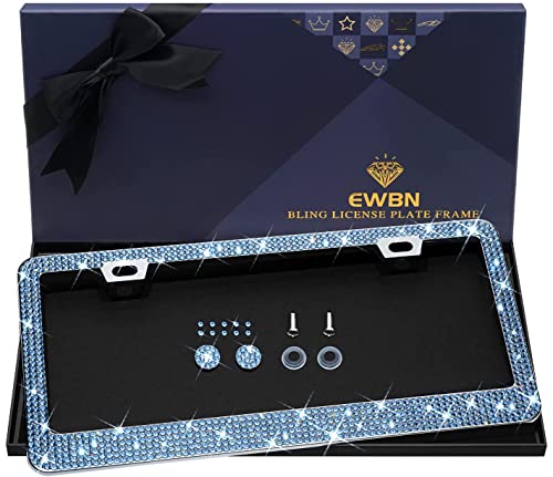 Bling Rhinestone License Plate Frame for Women, Sparkly License Plate Frames| Stainless Steel Frames & Over 1200 pcs Finest 14 Facets Glass Crystals Premium Diamond(Light Blue) - color: light blue