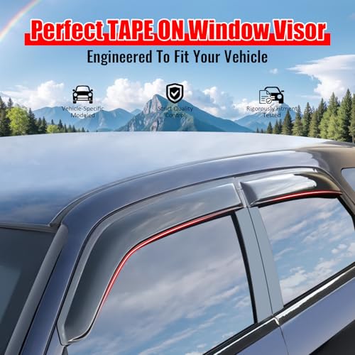 IKON MOTORSPORTS Tape on Window Visors Compatible with 2025-2026 Nissan Kicks, Mugen Style Acrylic Somke Rain Guards, Side Window Wind Deflectors 4PCS