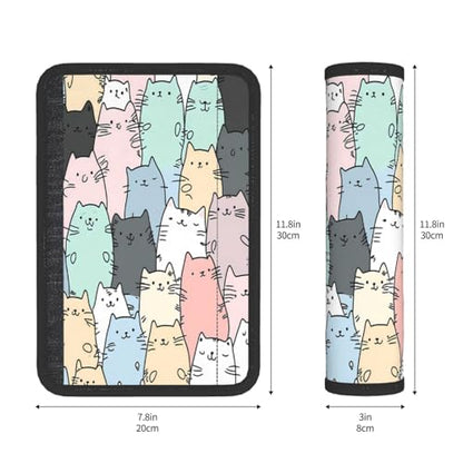 Seat Belt Cover Pad Cute Cartoon Cats Pattern Soft Safety Car Automotive Seat Belt Pads Cushion Shoulder Strap Covers for Cars or Bags, 2 Pcs - color: Cute Cartoon Cats Pattern