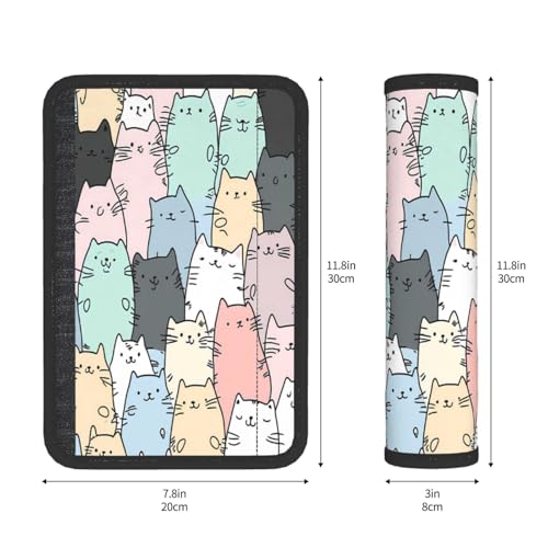 Seat Belt Cover Pad Cute Cartoon Cats Pattern Soft Safety Car Automotive Seat Belt Pads Cushion Shoulder Strap Covers for Cars or Bags, 2 Pcs - color: Cute Cartoon Cats Pattern