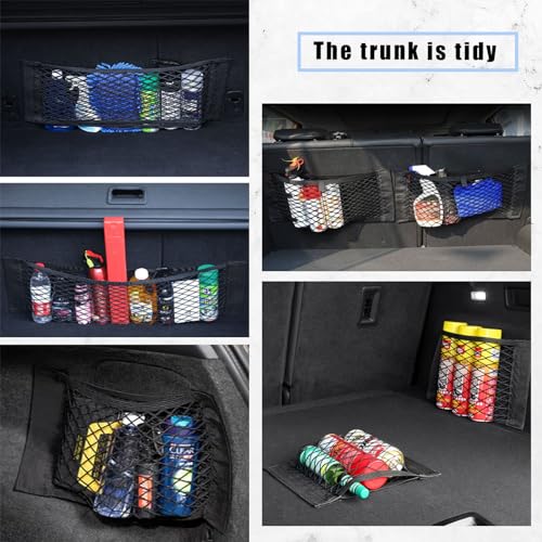2PCS Universal Car Cargo Net with Adhesive Tape, 9.8×15.7in Trunk Storage Mesh Pocket Wall Mount Organizer Bag for Car RV SUV Boat Truck Camper Van Trailer (Black) - size: 15.7 x 9.8 inches