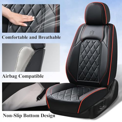 Coverado Car Seat Covers Full Set, Luxury Faux Leather Waterproof Seat Covers, Black Car Seat Covers, Universal Car Seat Protector Leather Car Seat Cushion, Carseat Cover Fit Most Cars, Black&Red - color: A-Black&Red, size: Fullset