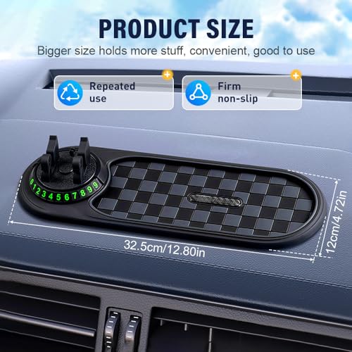 Multifunction Car Anti-Slip Mat, 2025 New Car Anti Slip Mat Phone Holder with Temporary Parking Number, Rotatable Anti Skid Car Dashboard Pad for Phones Sunglasses Keys Gadgets (Brown) - color: Brown