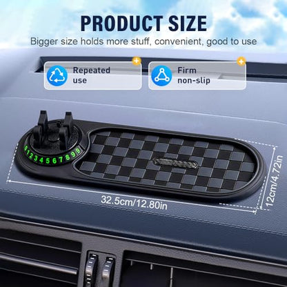 Mobile Phone Bracket Anti-Slip Mat, 2026 New Multifunction Car Dashboard Mat with Temporary Parking Number, Rotatable Anti Skid Car Dashboard Pad for Phones Sunglasses Keys Gadgets (Brown) - color: Brown