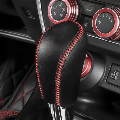 XITER with Murano Logo for Genuine Leather Gear Shift Knob Cover Car Protect Accessories Case for Nissan Murano 2015-2024(Red Stitches) - color: Red Stitches