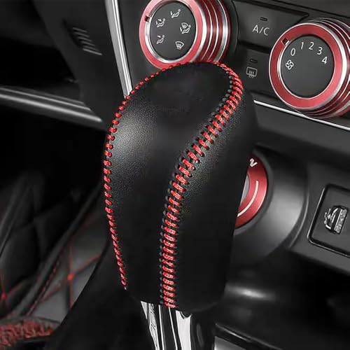 XITER with Murano Logo for Genuine Leather Gear Shift Knob Cover Car Protect Accessories Case for Nissan Murano 2015-2024(Red Stitches) - color: Red Stitches