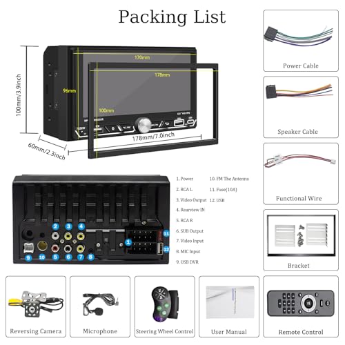 Double Din Car Stereo 6.8" Touch Screen with Apple CarPlay & Android Auto, Physical Knob Control, Bluetooth 5.0, Wireless Apple Car Play Radio, MirrorLink, FM/AM, Backup Camera, USB/Type-C