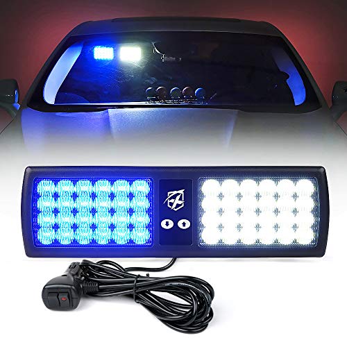 Xprite White Blue LED Visor Strobe Flashing Lights Sunshield Hazard Warning Light for Law Enforcement Police Volunteer Firefighter Emergency Vehicles Trucks Cars - color: White & Blue