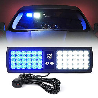 Xprite White Blue LED Visor Strobe Flashing Lights Sunshield Hazard Warning Light for Law Enforcement Police Volunteer Firefighter Emergency Vehicles Trucks Cars - color: White & Blue