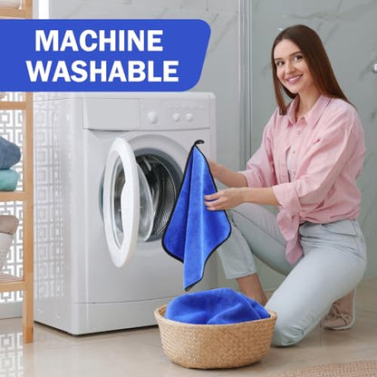 Tallew 12 Pcs Microfiber Towels for Cars, 800 GSM Plush Drying Cleaning Cloth Bulk, 16 x 16 Inch Thick Absorbent Wash Detailing Towels for Car Polishing, House, Kitchen Cleaning(Gray and Blue) - color: Gray and Blue