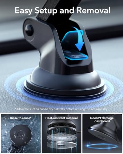 ESR for MagSafe Car Mount, Vacuum Dashboard Magnetic Car Phone Holder for Car, Suction Cup Car Phone Mount for iPhone 17-12, Smaung Galaxy, Car Accessories, Charging Not Supported, Metallic Grey