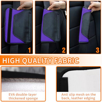 2PCS Car Seat Belt Cover, Carbon Fiber Safety Seatbelt Shoulder Strap Covers, Breathable Leather Soft Harness Pad for Car Interior Accessories (Black/Purple) - color: Black/Purple