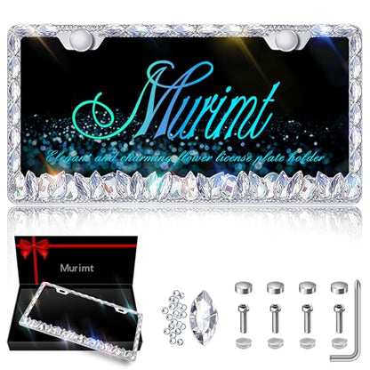 Rhinestone License Plate Frames 1 Pack Sparkly Glitter Bedazzled License Plate Frame Bling License Plate Holder Cover - High End Gift Box Packaging Bling Car Accessories for Women - color: CPJ-03-white-1pack