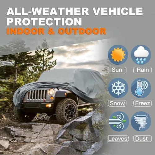 Kayme Heavy Duty Jeep 4dr Car Cover, Custom Fit Jeep Wrangler Unlimited 4 Door JK JL Rubicon/Sahara,etc Waterproof All Weather for Automobiles, Full Car Cover - Sun, Rain & UV Protection - size: 1.custom Fit Jeep Wrangler 4 Door