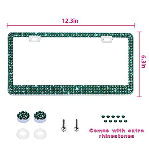 Bling License Plate Frame for Women, 1PCS Sparkly Stainless Steel License Plate Frames| Over 1000 pcs 14 Facets Bedazzled Clear Glass Diamond Rhinestone Crystals w/Free Glitter Diamond Box (Green) - color: Green