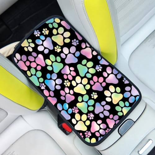 Universal Car Center Console Cushion Pad,Dog Paw Print 2 Car Armrest Pad Car Armrest Seat Box Cover Protector for Most Vehicle, SUV, Truck, Car - color: Dog Paw Print 2