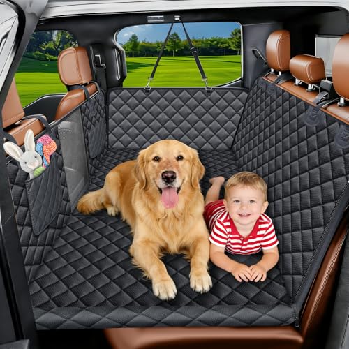 JSTHT Back Seat Extender for Dogs, Hard Bottom Dog Car Seat Cover for Back Seat Support 420lbs Waterproof Back Seat Pet Cover for Dogs Scratchproof Large Dog Hammock Bed for Cars SUV and Truck