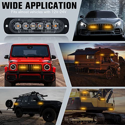 DIBMS LED Strobe Warning Lights, 8x Amber Yellow LED Strobe Warning Emergency Flashing Light Caution Construction Hazard Light Bar For Car Truck Van Off Road Vehicle ATV SUV Surface Mount - color: Amber