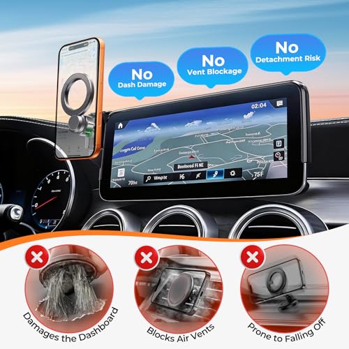 Car Phone Holder for Mercedes Benz GLC 2020-2022 & C-Class 2019-2021 (Only for 10.25-Inch Screen) 360° Rotation Magnetic Cell Phone Mount, Compatible with Magsafe, Does Not Affect Air Vent - style: Fit for 20-22 GLC & 19-21 C-Class, 10.25-Inch