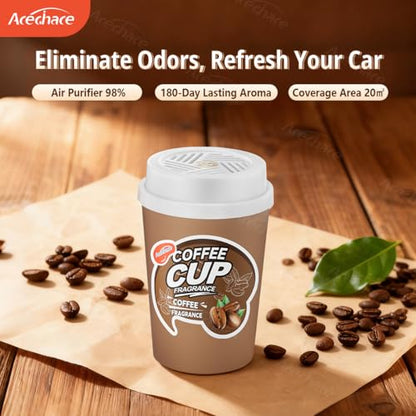 Coffee Car Air Freshener, 180-Day Long Lasting Odor Eliminator, 238g Large Capacity, Natural Plant-Based & Alcohol-Free, Safe for Baby & Pets, Fits Car Cup Holders,Car Accessories (coffee)