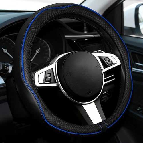NBTEPEM Customized Auto Car Steering Wheel Cover for Toyota, Microfiber Leather Steering Wheel Covers with Anti-Slip Lining, Breathable, Safety, Soft, Sports Style (Black with Blue Line) - color: Black with Blue Line