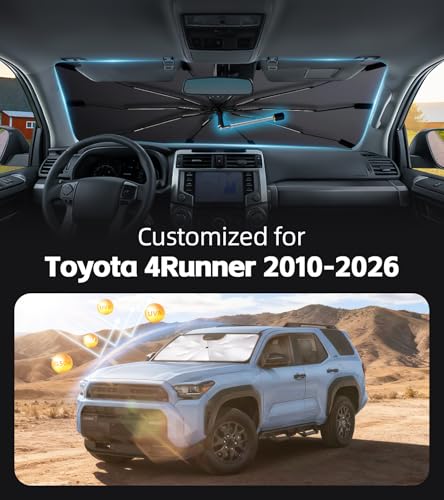 Windshield Sun Shade for Toyota 4Runner 2010-2026 with 360° Rotating Shaft, Custom Fit Umbrella Sunshade for UV Blocking, Interior Heat Protection, Easy Storage - size: Fit for Toyota 4Runner 2010-2026