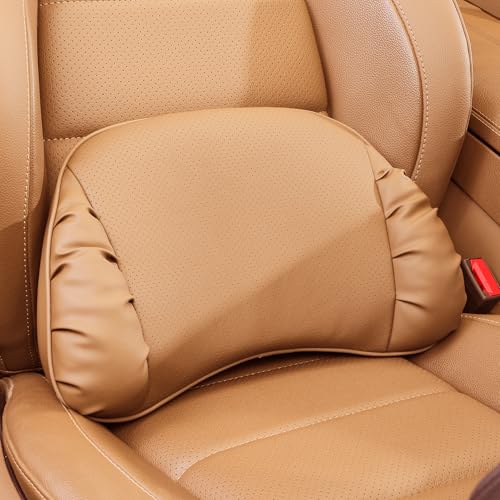 Lumbar Support Pillow for Car Seat, Memory Foam Leather Lumbar Pillow for Lower Back Pain Relief - Back Cushion for Driving - Chair Support for Office Chair, Palomino Brown, 1 Pack - color: Palomino Brown, size: C