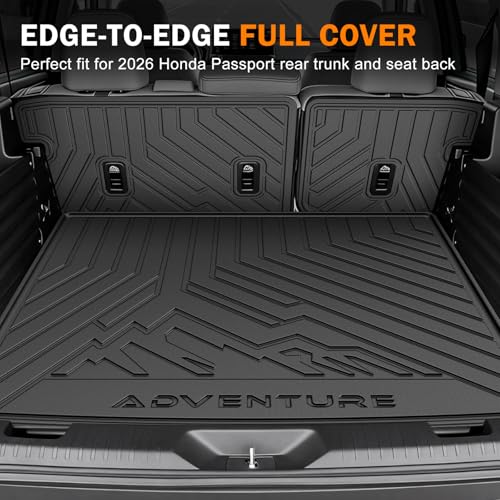KUST Trunk Cargo Mat for Honda Passport 2026, Rear Trunk Liner with Seat Back Protector for Passport Accessories TPE Rubber High Edge - style: Passport 2026 │ Trunk + Backrest Mat