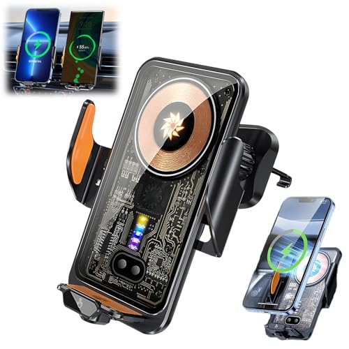 66W Fast Car Wireless Charger, 2024 New 66W Car Navigation Support Frame, 360 Degree Rotation Phone Mount, Automatic Clamping Induction Car Mobile Holder, Dashboard Vent Charging Phone Holder (Black) - color: Black