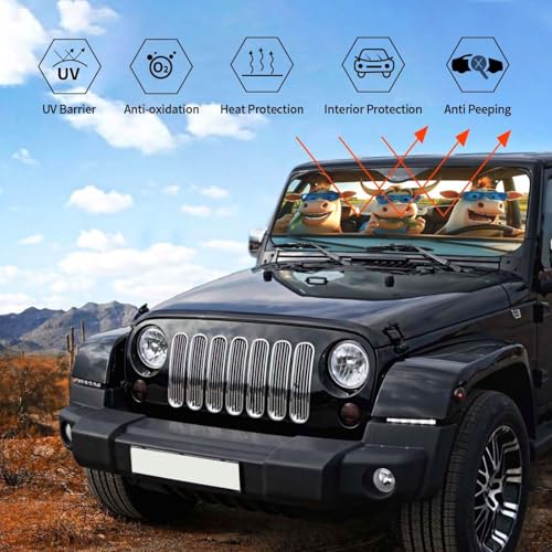 Funny Cow Car Sun Shade Windshield Sunshade Foldable Front Window Shield Cover for Truck SUV - color: Blue4