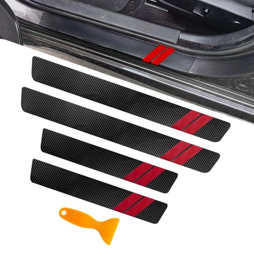 5PCS Car Door Sill Protector, Car Door Edge Guards, Carbon Fiber Auto Door Entry Edge Guard Sill Protection Sticker, Anti-Scratch Threshold Cover Strips for Most Vehicles (Red, 5PCS) - color: Red, size: 5PCS