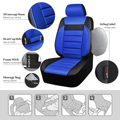 CAR PASS Leather Seat Covers Full Set Universal Water Resistant 3D Foam Back Support, Luxury Comfort Automotive 5 Seat Covers All Season Fit for SUV,Sedan,Van, Airbag Compatible Elegance(Blue Black) - color: Black and Blue